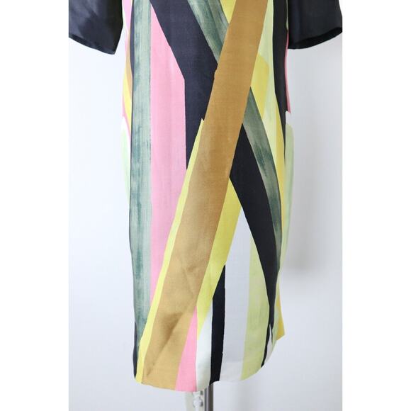 St John Size 10 Abstract Print Sheath Dress Silk Wool Colorblock Short Sleeve - Picture 3 of 13